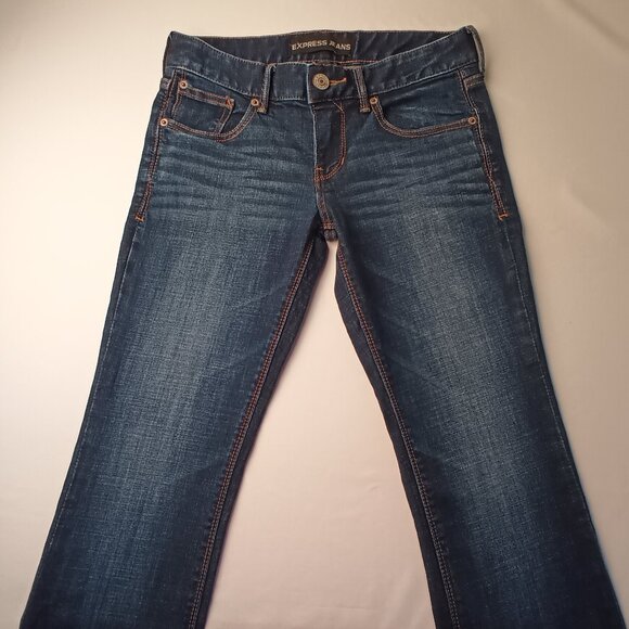 Express Jeans Size 0 Barely Boot Low Rise Dark Wash - Picture 2 of 9
